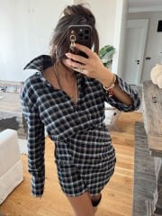 Kruvaze ekoseli gömlek elbise