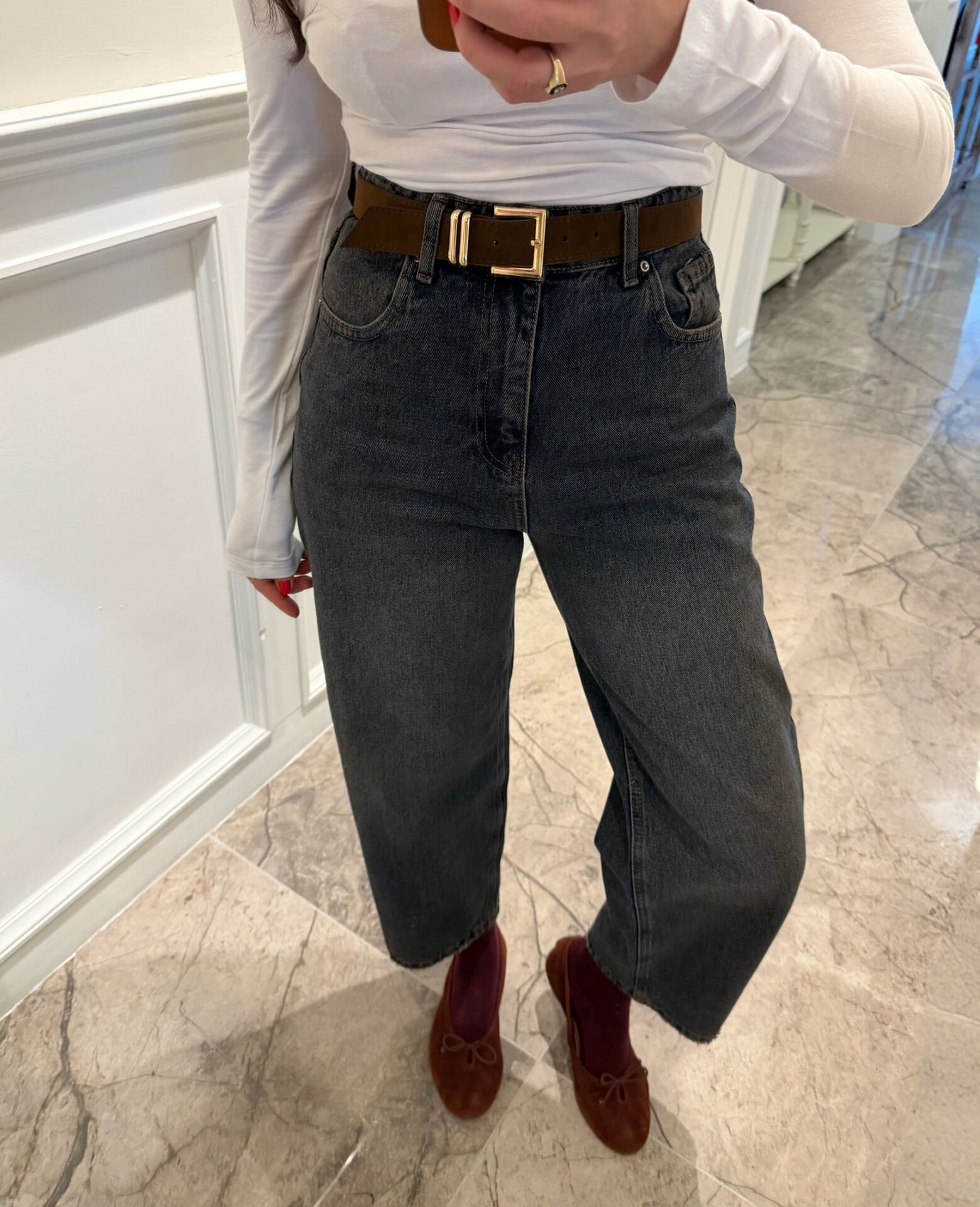 Süet Kemerli Oxford Jean