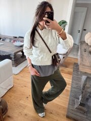 Yıkamalı haki eşofman altı