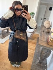 Mumlu Lacivert Maxi Parka Mont (Kuşaklı)