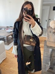 Mumlu Lacivert Maxi Parka Mont (Kuşaklı)