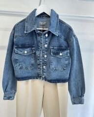 Crop Lacivert Kot Ceket