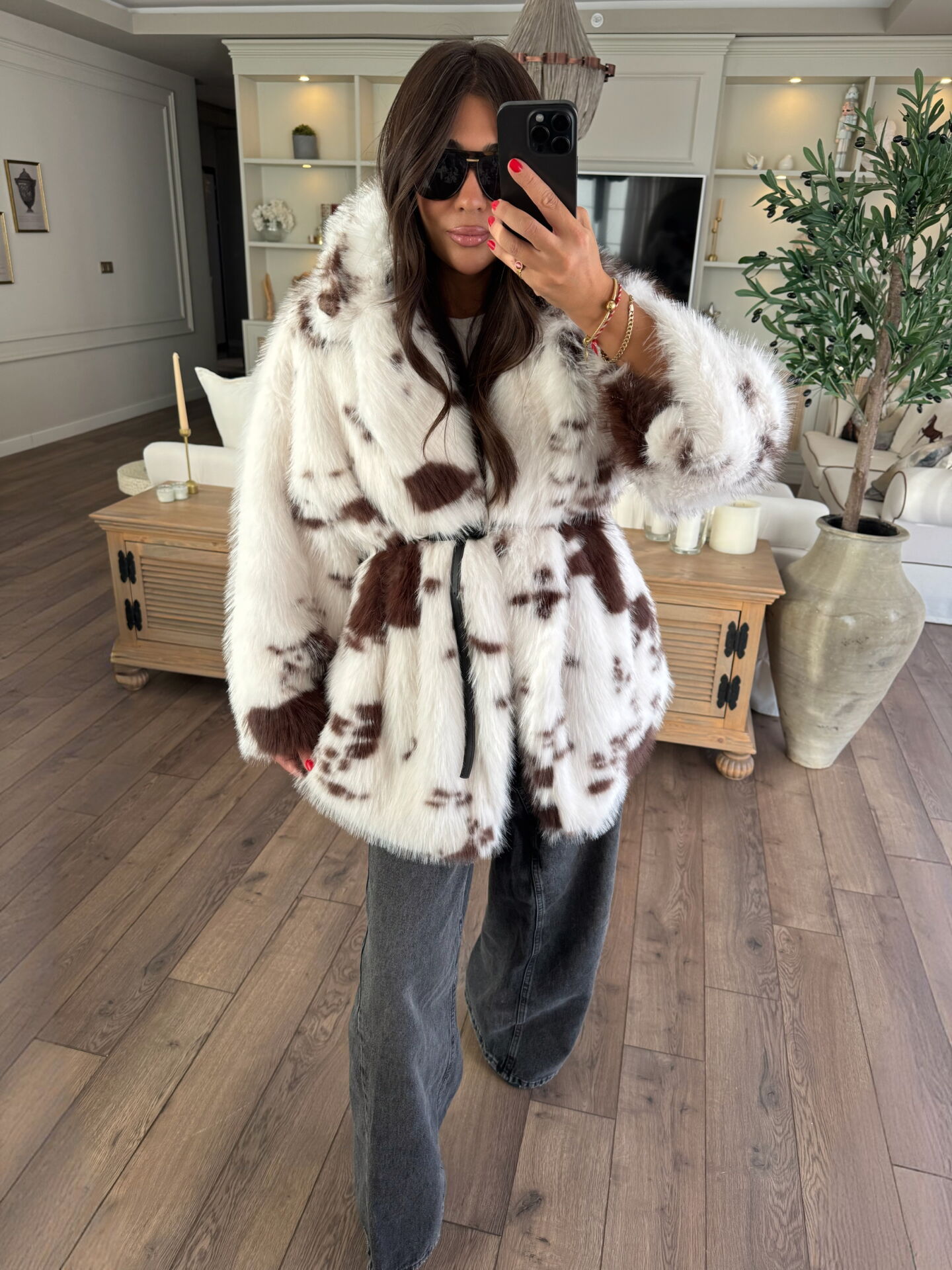 Kemerli peluş kürk manto