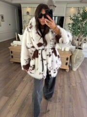 Kemerli peluş kürk manto