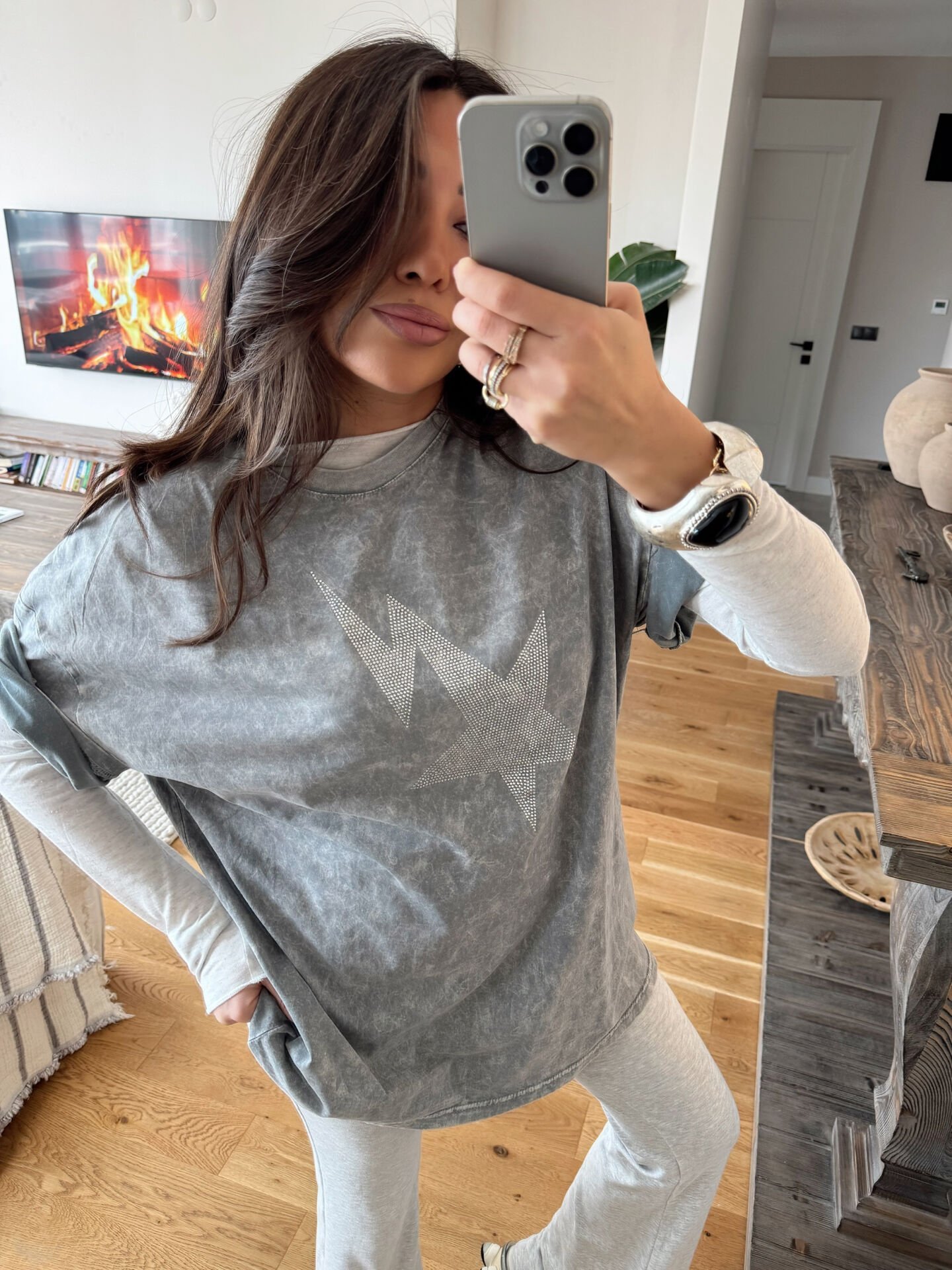 Özel üretim taşlı yıkamalı tunik tshirt