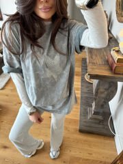 Özel üretim taşlı yıkamalı tunik tshirt