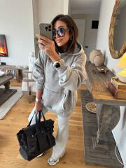 Leopar baskılı yıkamalı antrasit hoodie