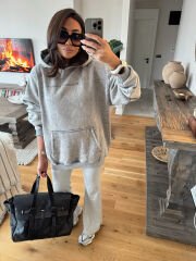 Leopar baskılı yıkamalı antrasit hoodie