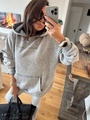 Leopar baskılı yıkamalı antrasit hoodie