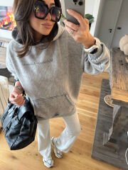 Leopar baskılı yıkamalı antrasit hoodie