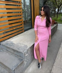 PEMBE TRİKO ELBİSE