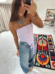 Lila Çizgili Corset Top