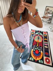 Lila Çizgili Corset Top