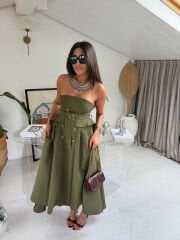 Celine Cepli ve Asimetrik Straplez Elbise