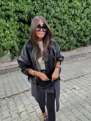 Ekose astarlı deri bomber