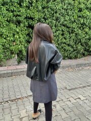 Ekose astarlı deri bomber