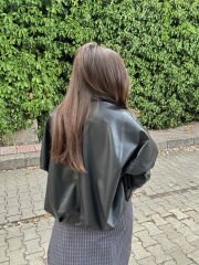 Ekose astarlı deri bomber