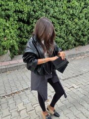 Ekose astarlı deri bomber