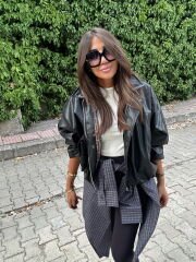 Ekose astarlı deri bomber