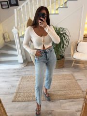 Taşlı kelebek triko bluz