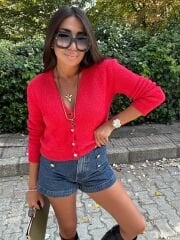 Nar çiçeği yumuşak tüylü hırka