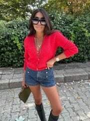 Nar çiçeği yumuşak tüylü hırka