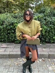 Yağ yeşili kısa trench coat