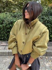 Yağ yeşili kısa trench coat