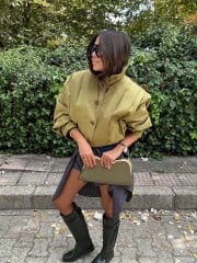 Yağ yeşili kısa trench coat