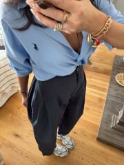 Paçası çıtçıtlı pileli antrasit pantolon