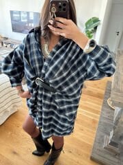 Kemerli ekoseli salaş elbise