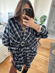 Kemerli ekoseli salaş elbise