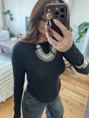 Işıltılı pamuklu kayık yaka basic