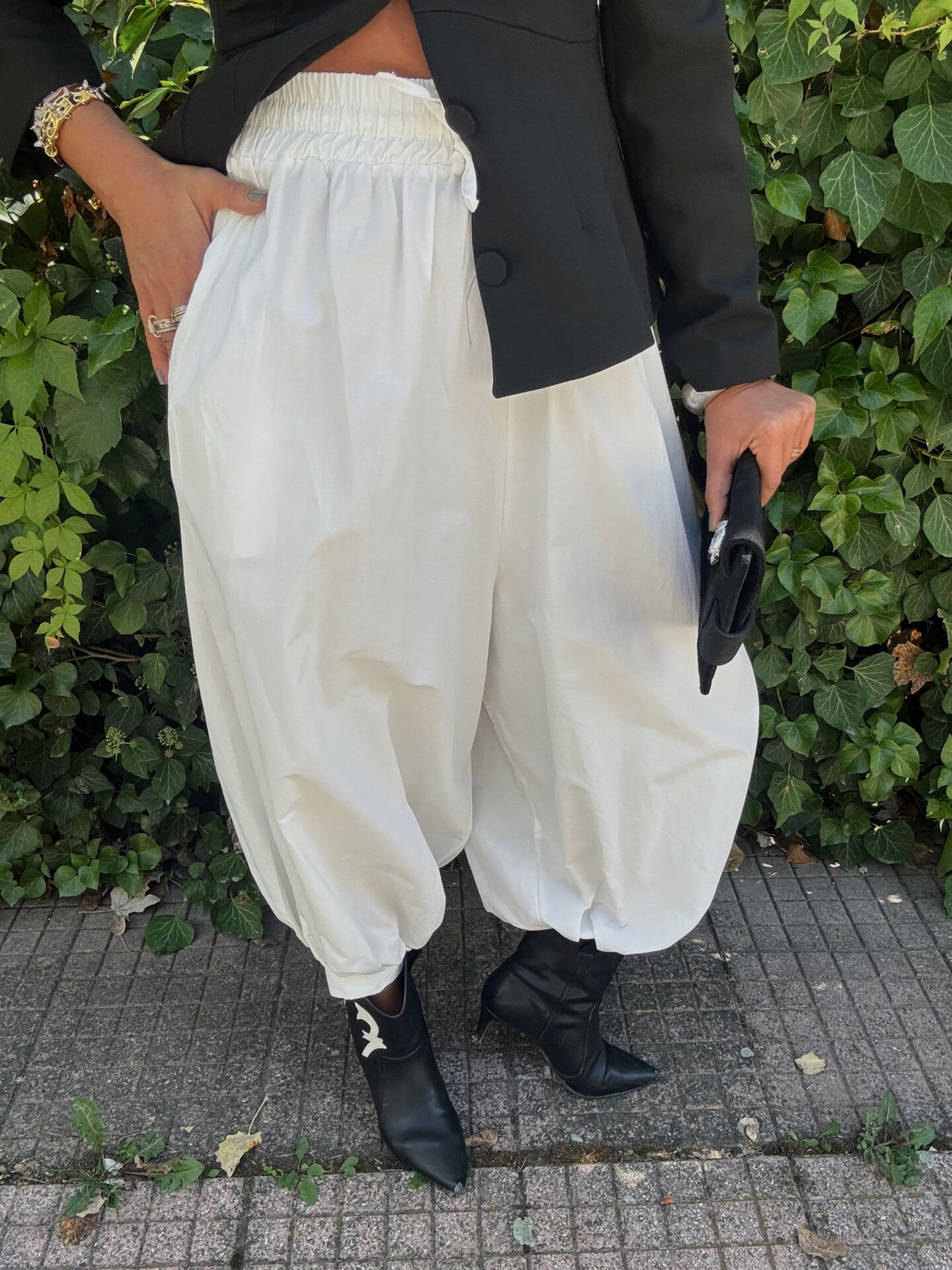 Beyaz poplin balon pantolon