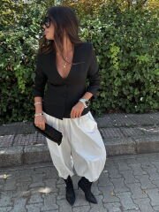 Beyaz poplin balon pantolon
