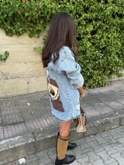 Arkası baskılı eskitme kot gömlek elbise