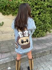 Arkası baskılı eskitme kot gömlek elbise