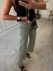 Asimetrik kesim çarpraz dikişli jean