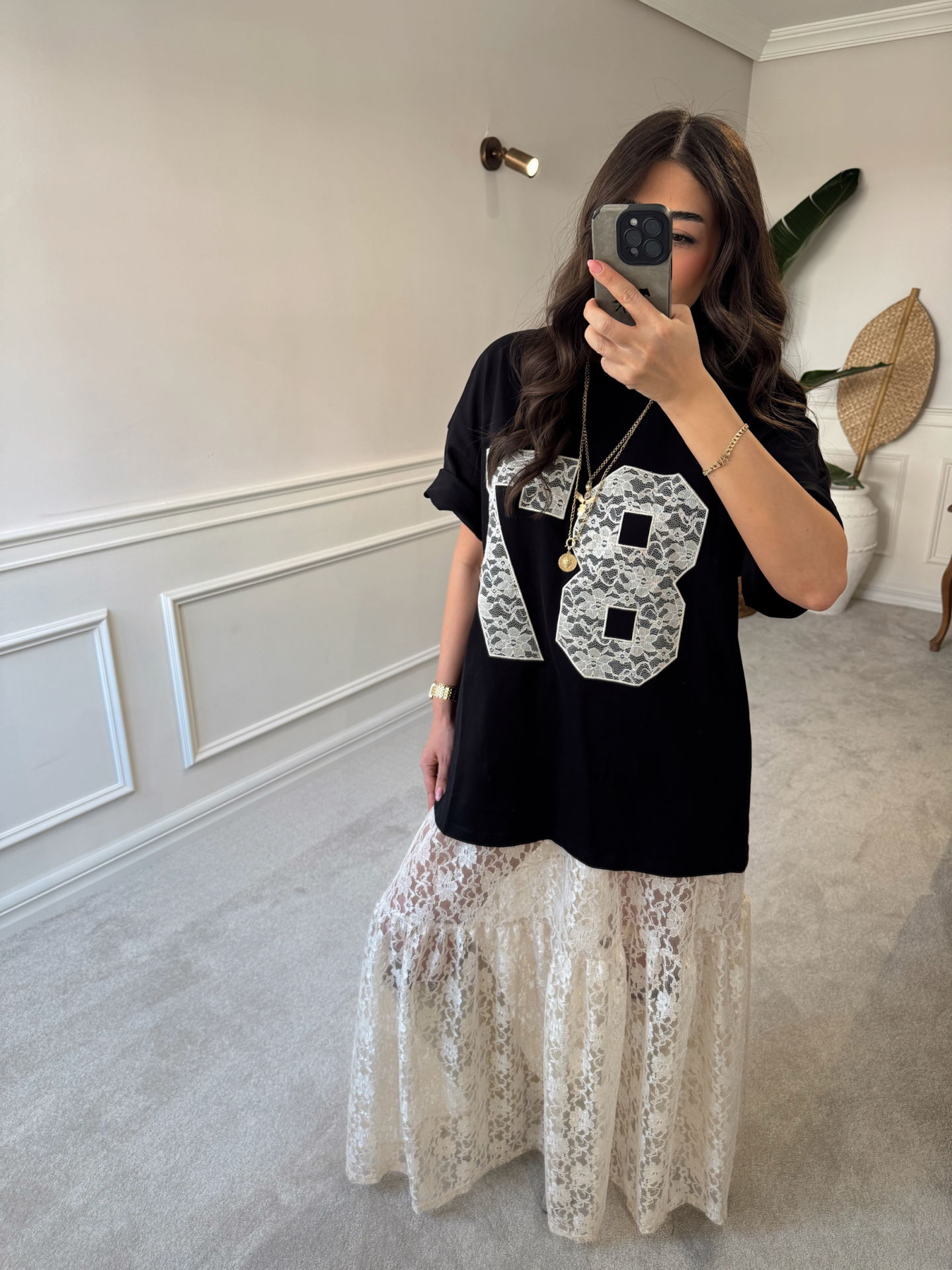 Dantel detay tshirt