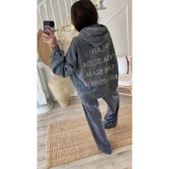 Taşlı Kapüşonlu Sweatshirt