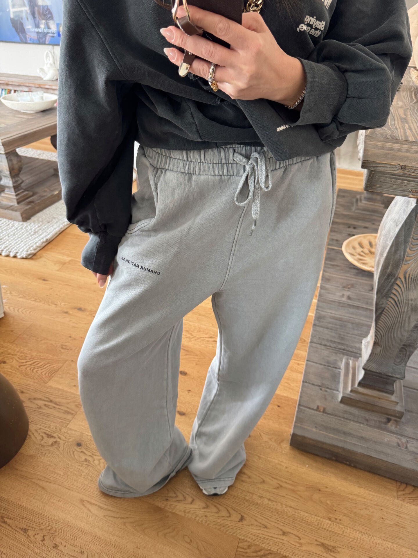 Yıkamalı wide leg eşofman altı