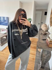 Antrasit yırtık detaylı sweat
