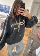 Antrasit yırtık detaylı sweat