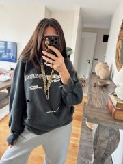 Antrasit yırtık detaylı sweat