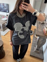 Mickey Yıkamalı Antrasit Tshirt