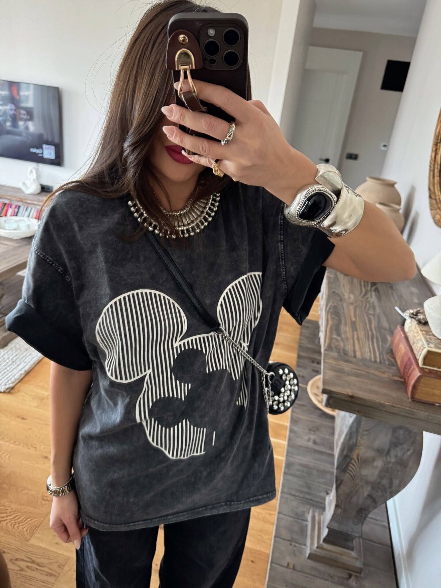 Mickey Yıkamalı Antrasit Tshirt