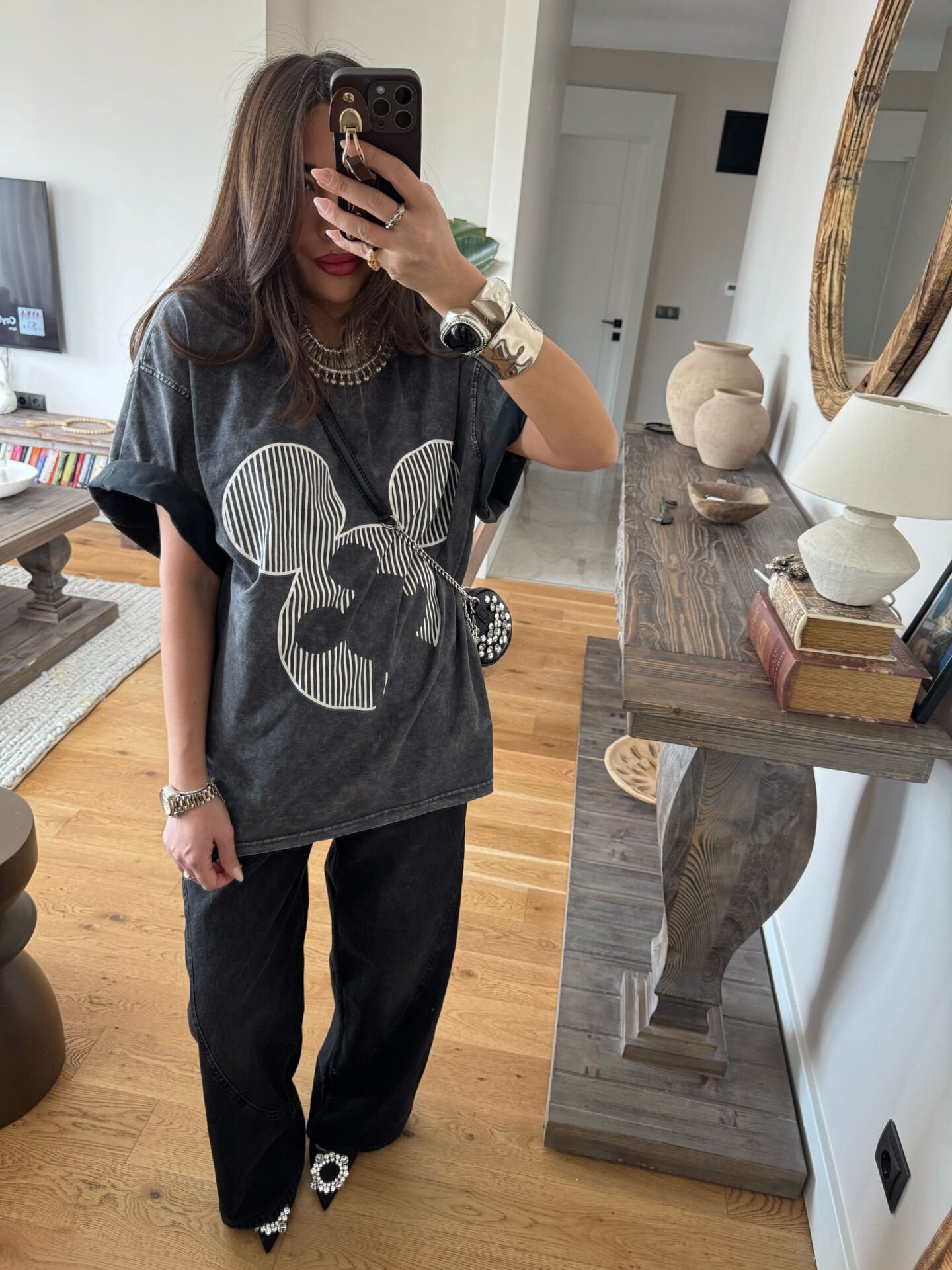 Mickey Yıkamalı Antrasit Tshirt