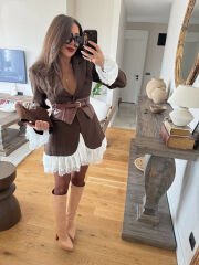 İthal Dantelli Kelebek Yaka Ceket Elbise