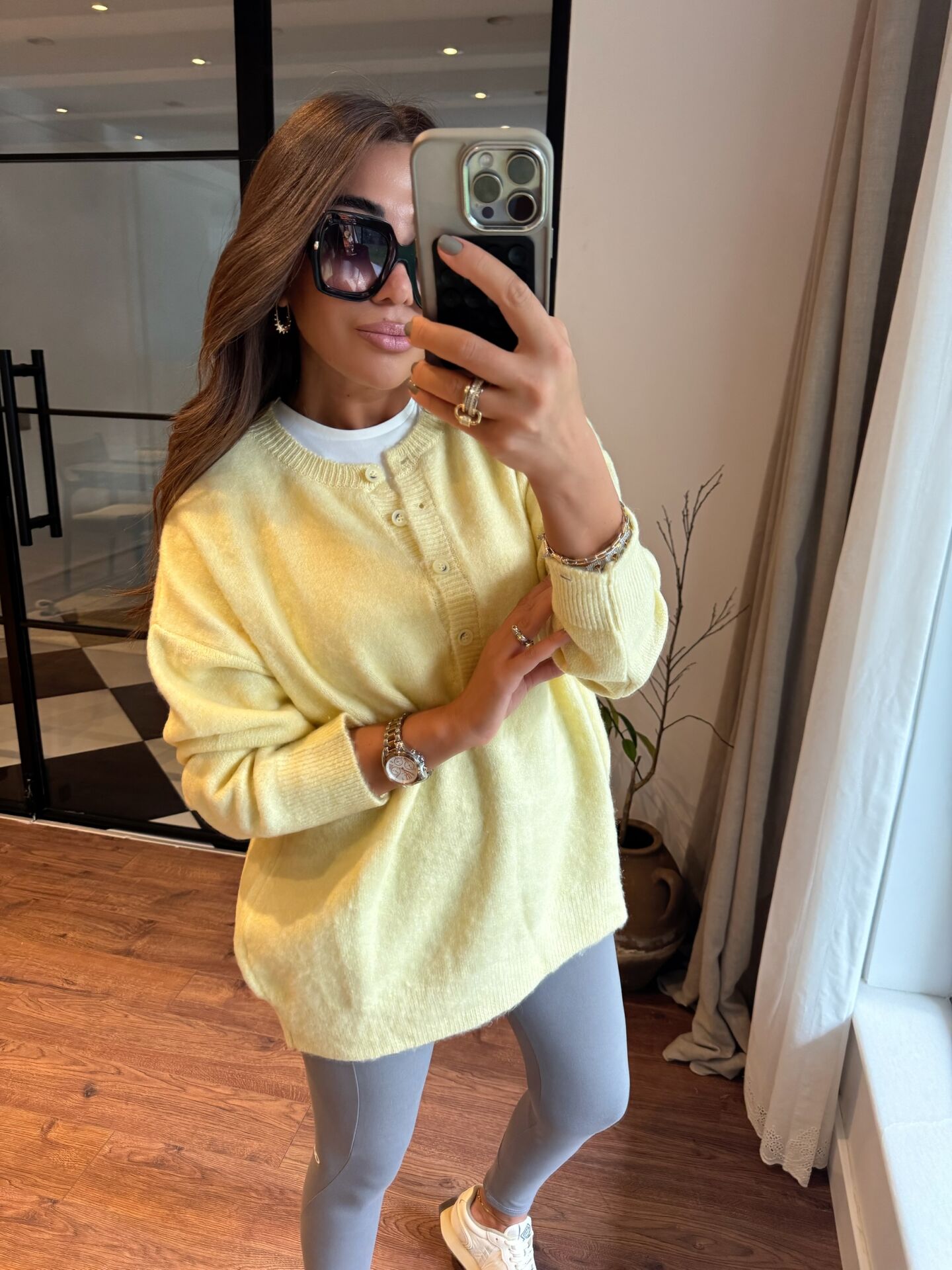 Bisiklet yaka düğmeli soft sarı triko