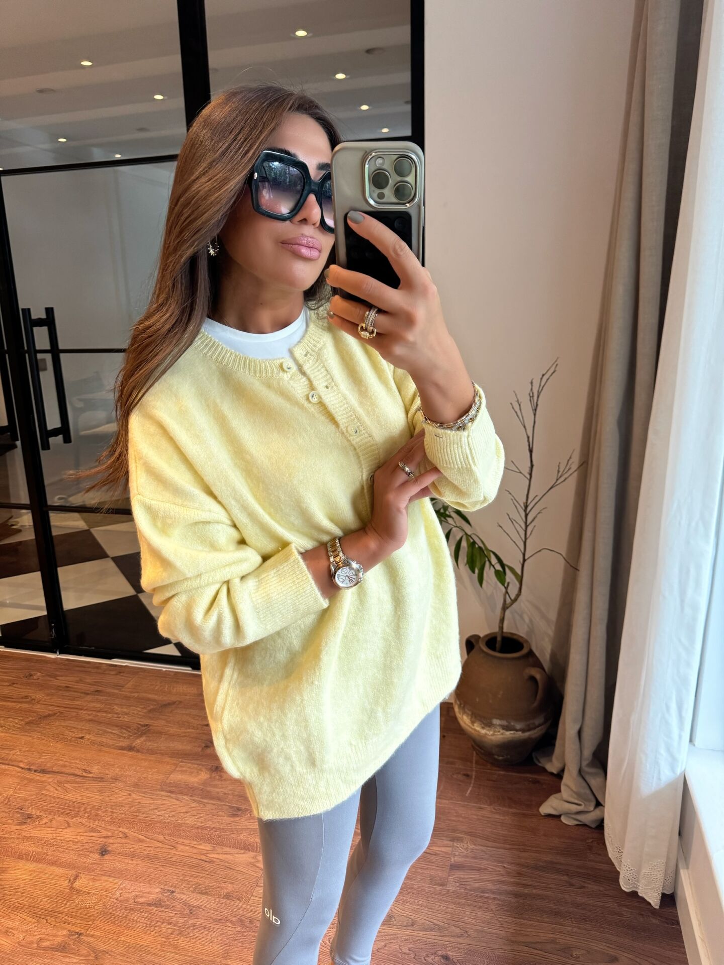 Bisiklet yaka düğmeli soft sarı triko